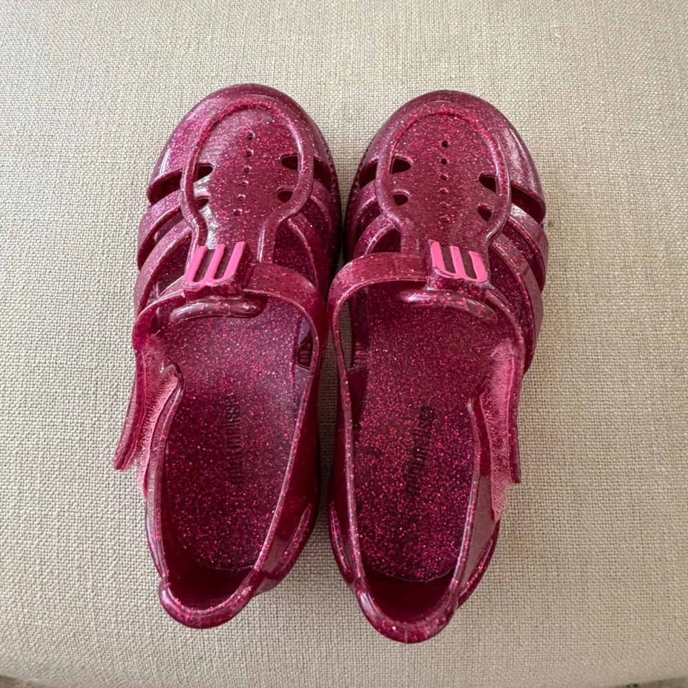 Mini Melissa Hip Daydream Fuchsia Pink Glitter Jelly Fisherman Sandals Size 11